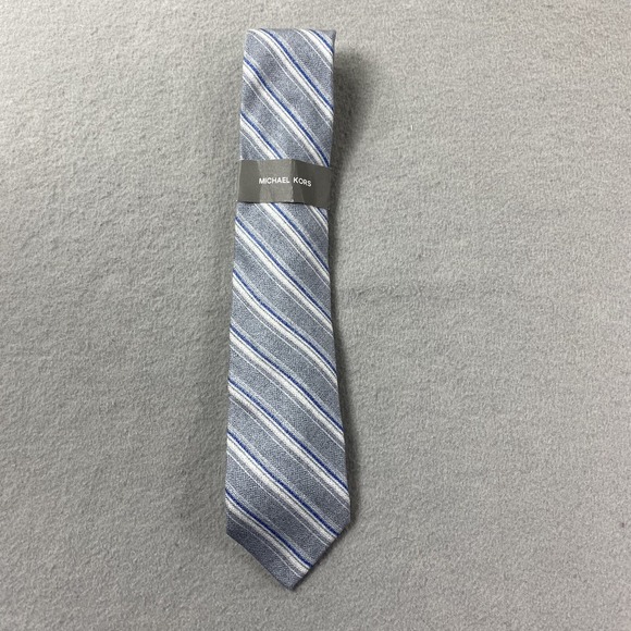 Michael Kors Tie Mens Gray Striped Necktie Silk Blend - Picture 1 of 6